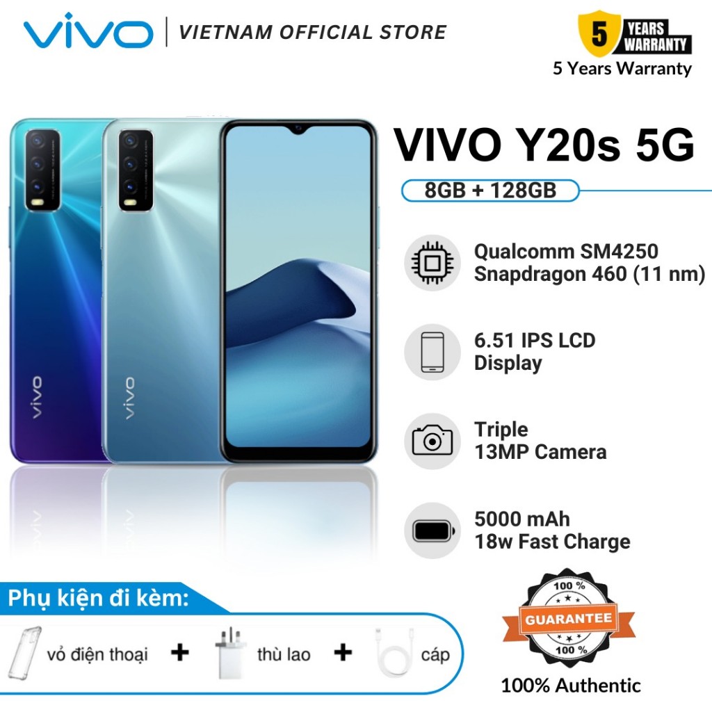 Điện thoại thông minh VIVO Y20s | RAM 6GB + ROM 128GB | Máy ảnh trí tuệ nhân tạo 13MP