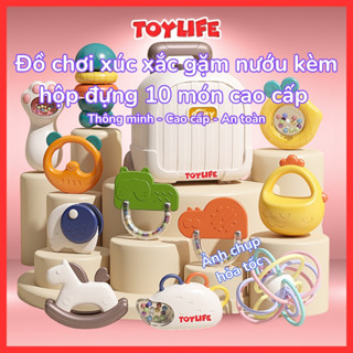 Đồ chơi xúc xắc gặm nướu kèm hộp đựng 10 món cao cấp cho bé vali gặm nướu lục lạc silicon an toàn TOYLIFE