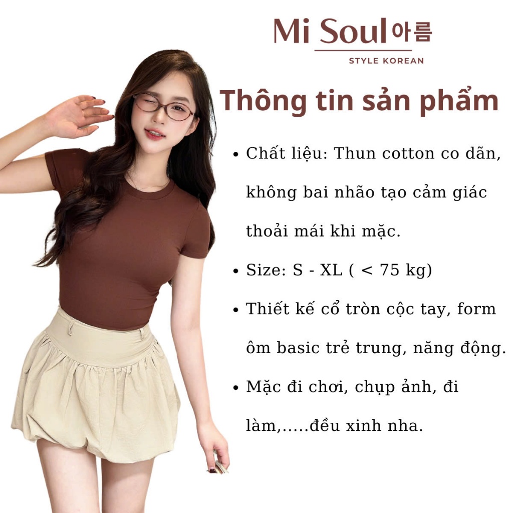 Áo Thun Nữ Cotton Mịn Mát Misoul Không Pha NiLon, Áo Phông Cổ Tròn Ôm Body Basic Co Giãn Thoáng Mát Bigsize 402 | BigBuy360 - bigbuy360.vn