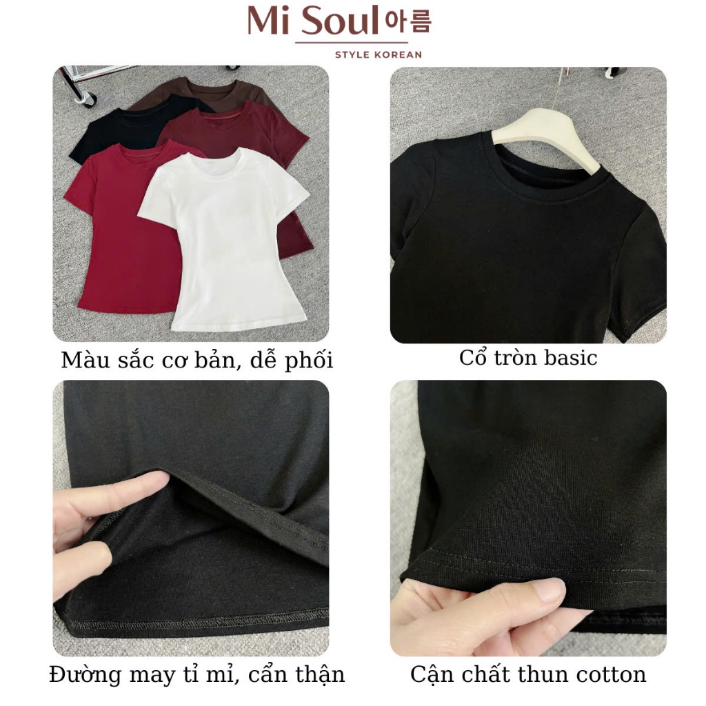 Áo Thun Nữ Cotton Mịn Mát Misoul Không Pha NiLon, Áo Phông Cổ Tròn Ôm Body Basic Co Giãn Thoáng Mát Bigsize 402 | BigBuy360 - bigbuy360.vn