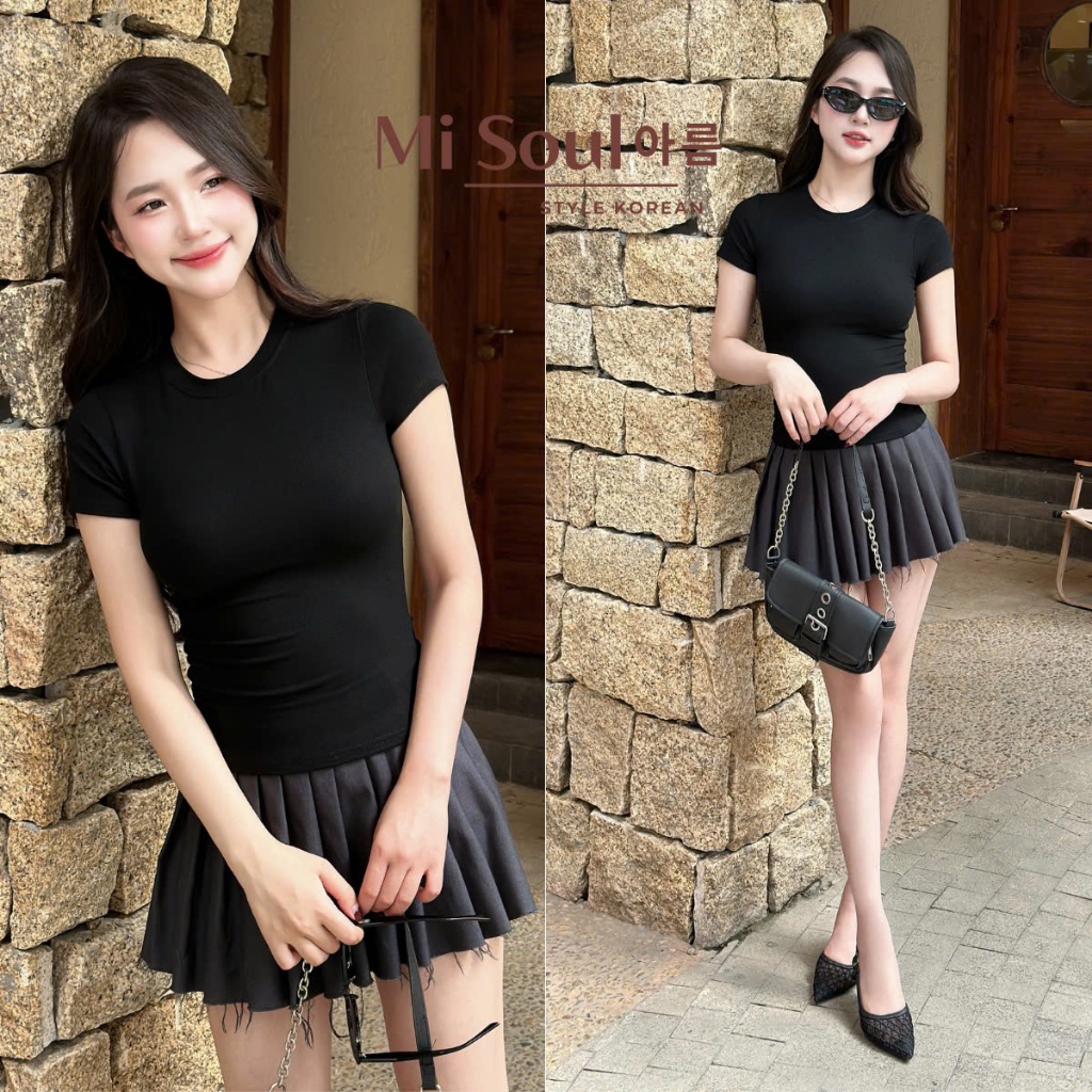 Áo Thun Nữ Cotton Mịn Mát Misoul Không Pha NiLon, Áo Phông Cổ Tròn Ôm Body Basic Co Giãn Thoáng Mát Bigsize 402 | BigBuy360 - bigbuy360.vn
