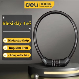 Khoá dây 4 số Deli cao cấp cho xe đạp - cáp thép chống trộm ​Khóa - chống nước bền