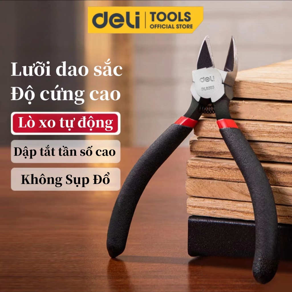 Kìm cắt vát kỹ thuật Deli 5 inch, kềm cắt dây điện, cắt nhựa , lưỡi cắt nhọn vát mỏng, sắc bén