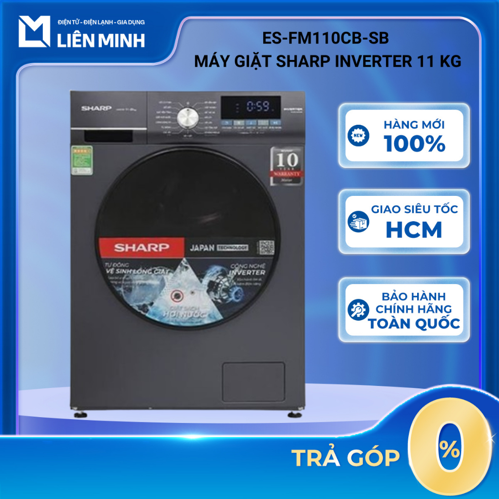 ES-FM110CB-SB - Máy Giặt Sharp Inverter 11 Kg - Máy Giặt Cửa Trước Phù Hợp 7 Người - Bảo Hành Chính 
