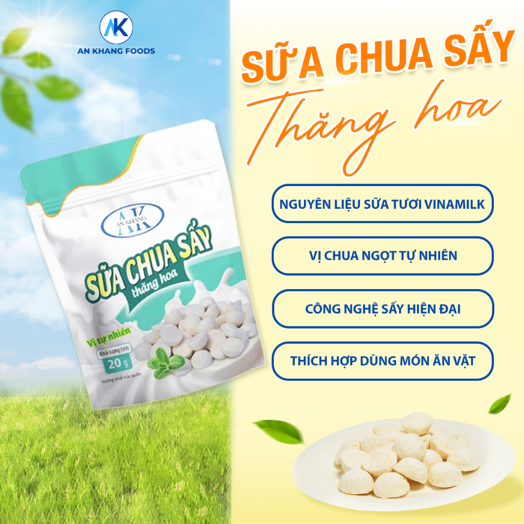 Sữa chua sấy thăng hoa vị chua ngọt tự nhiên phù hợp ăn vặt gói 20g AnKhang Foods