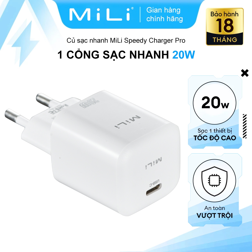 Bộ Sạc Nhanh Mili 20W Type-C / USB-C Power Adapter Bảo Hành 6 Tháng