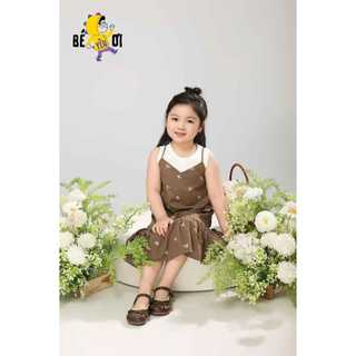  Set Váy Nâu Linen & Áo Thun Cotton – Phong Cách Vintage Dịu Dàng cho bé gái từ 3t-5t by Bé Yêu Ơi 