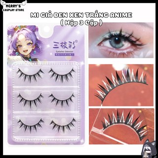  Mi Giả Anime Tiểu Quỷ Màu Đen Trắng Chuyên Makeup Trang Điểm Cosplay Douyin Hộp 3 Cặp 