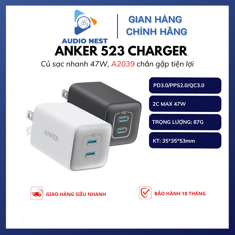 Củ Sạc Nhanh Anker 523 Charger 47W A2039 - Bảo Hành 18 Tháng