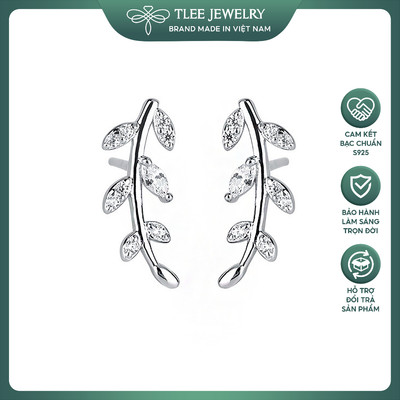 Khuyên tai bạc nữ TLEE lá kẹp nạm đá xinh xắn Tlee Jewelry B0137