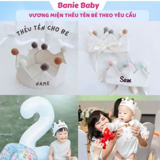 (THÊU TÊN) Vương Miện Thêu Tên Theo Yêu Cầu Cho Bé Dự Tiệc Sinh Nhật, Mũ Vương Miện Thêu Tên Phong Cách Hàn Quốc BANIE
