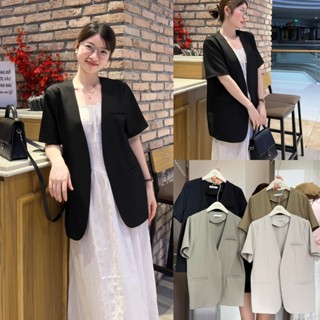  B6 Áo Vest Blazer Nữ Cộc Tay Mùa Hè Dáng Cổ V Form Suông Boiling QC 