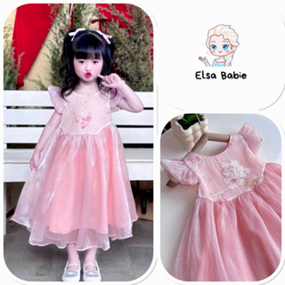 Đầm công chúa ElsaBabie váy hồng bé gái tiểu thư chất liệu voan tơ cao cấp