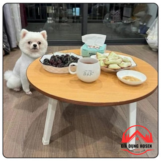 Bàn Tròn Decor Việt Nhật Gấp Gọn D60cm, Mặt Gỗ MDF, Chân Nhựa Tiện Lợi, Bàn Trà Mini, Bàn Học Thấp  Gia Dụng HOSEN