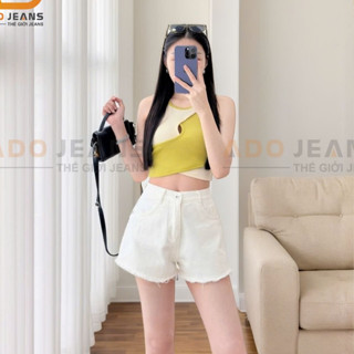Quần đùi jean nữ trắng form chử A, quần bò lai tua rách cá tính có Bigsize 3XL tớ ( S05)