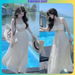 Set Đi Biển - Áo Cổ Yếm Cúp Ngực Mix Với Chân Váy Voan Dáng Dài Thích Hợp Du Lịch Kingin22 G209