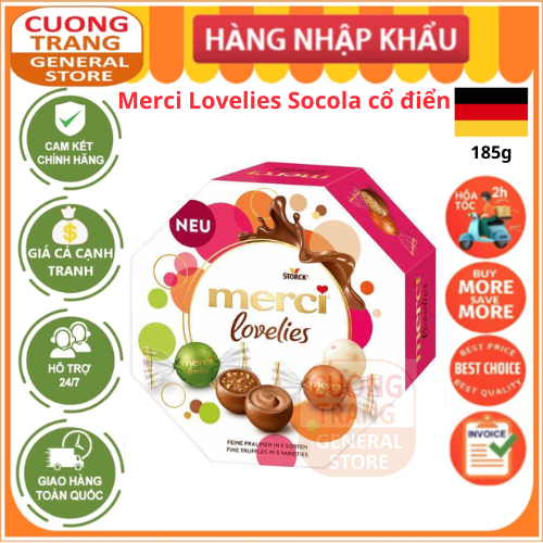 Hộp kẹo socola merci lovelies 185g nhập khẩu Đức