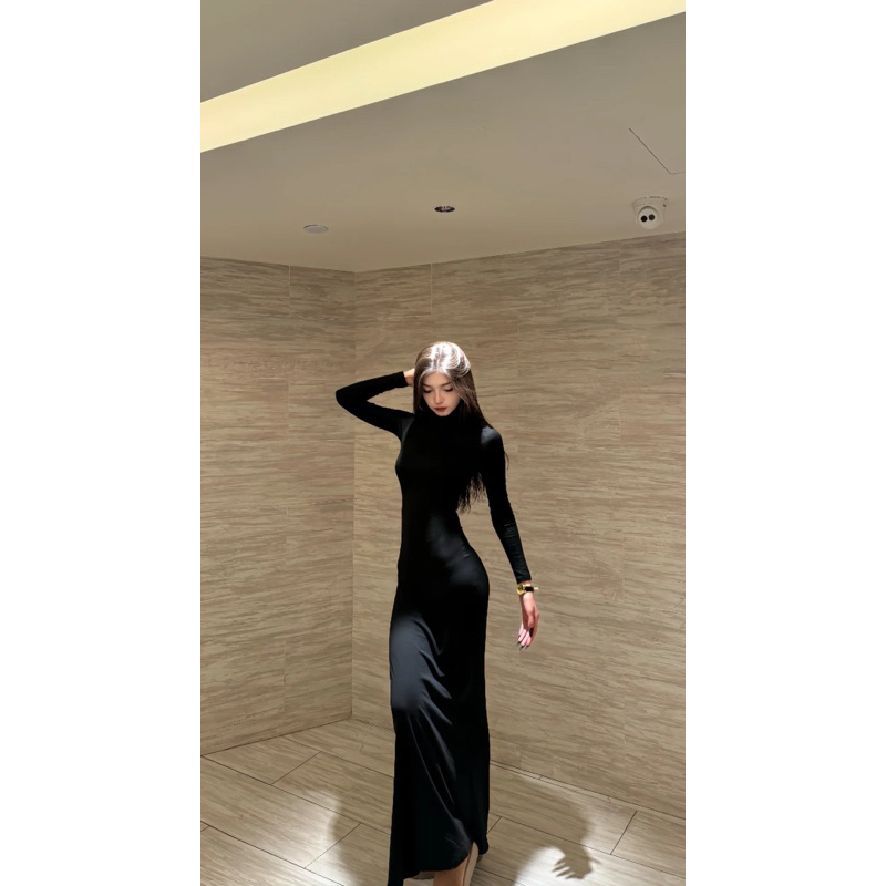 Đầm thun maxi sát nách cổ lọ phong cách thu đông basic | BigBuy360 - bigbuy360.vn