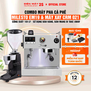  HCM-Hàng sẵn  Combo Máy Pha Cà Phê Milesto EM19 & Máy Xay Cà Phê 021 Tự Động Định Lượng - Giá Tốt 2025 - Bảo Hành 12T 