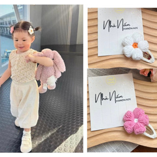 [ Mẫu mới ] Kẹp tóc mái hoa len handmade cho bé
