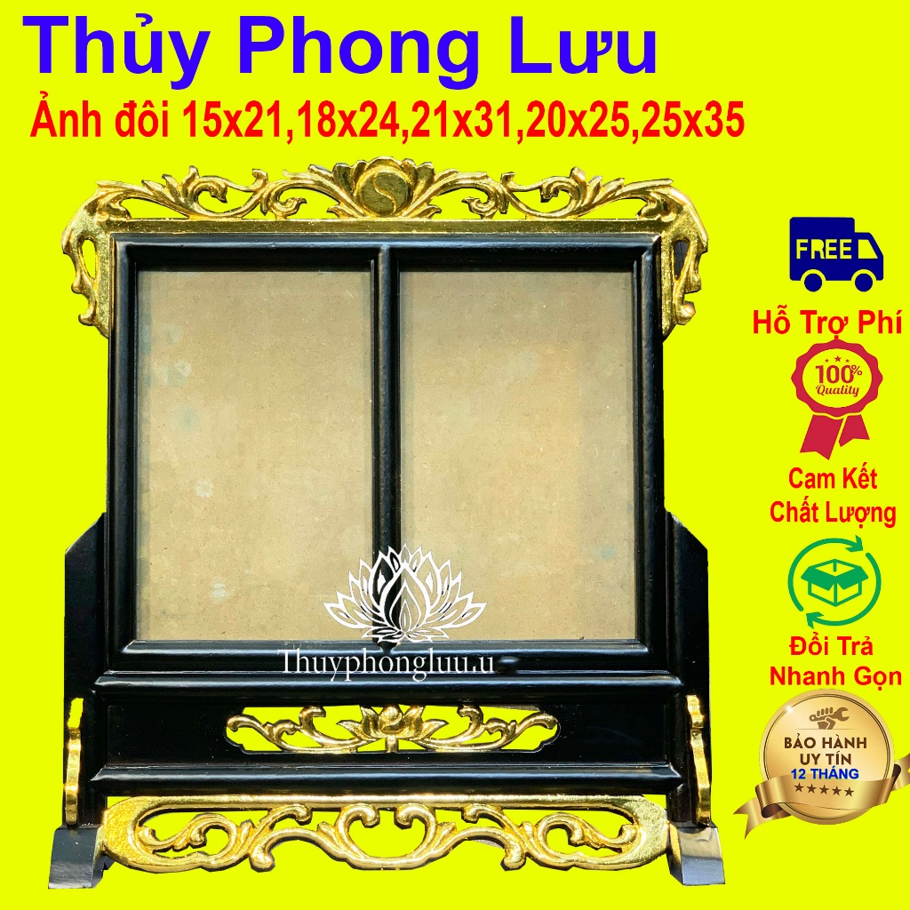 Khung ảnh thờ đôi gia tiên màu cổ rát vàng cỡ 20x30