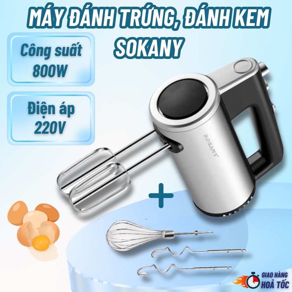 Máy Đánh Trứng Đánh Kem Cầm Tay 02 Với Công Suất 800W, Trộn Bột Với 5 Mức Tốc Độ Tặng Kèm 5 Que Đánh