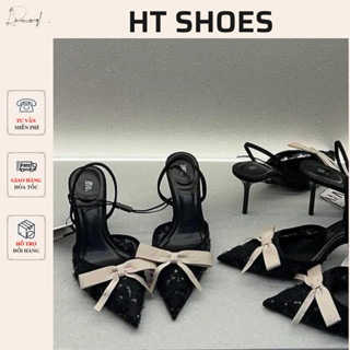  Giày cao gót Z slingback mũi nhọn ren đính nơ vintage nữ tiểu thư hàn quốc đi tiệc đi chơi sang chảnh 3W085-3 