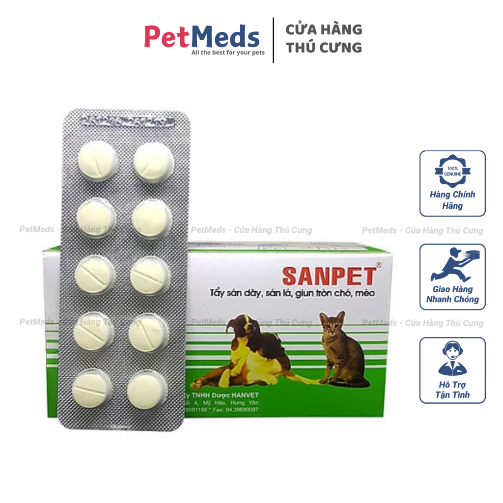 Viên Tẩy Giun SANPET Tẩy Sán Dây, Sán Lá, Giun Tròn Cho Chó Mèo