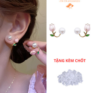  Bông Tai Nữ Hình Hoa Hồng Phối Ngọc Trai Nhân Tạo Xinh Xắn Khuyên Tai Phong Cách Dễ Thương 