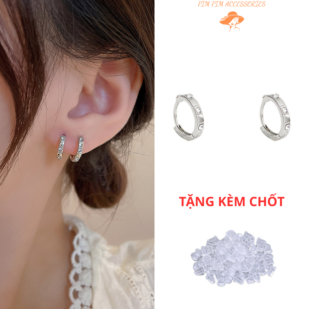 Khuyên Tai Nữ Tròn Đính Đá Bạc – Bông Tai Hàn Quốc Nhỏ Gọn Tinh Tế, Chống Gỉ, Dễ Đeo Mọi Dịp