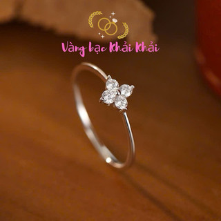  Nhẫn cỏ bốn lá Bạc ta mặt nhẫn đính đá thân trơn - Nhẫn nữ cỏ 4 lá bạc ta - Vàng Bạc Khải Khải 