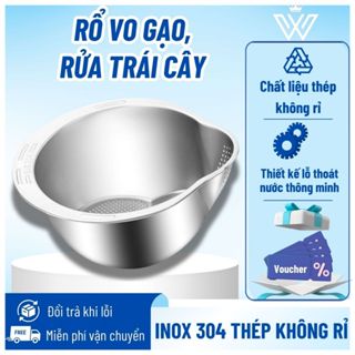  Rổ vo gạo inox 304 thép không gỉ an toàn rổ rửa rau hoa quả có lỗ thoát nước chậu rửa tiện dụng 
