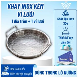  Set Khay Kèm Đĩa Vỉ Lưới Lọc Dầu Chất Liệu INOX 304 Cao Cấp Đựng Ráo Dầu Thức Ăn Chiên Rán Lọc Dầu 