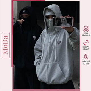  Áo Khoác nam nữ Hoodie Zip Ninja 2 Mũ Cổ Cao Thêu Logo Thiết Kế Trùm Đầu Form RộngChất Nỉ Dày Dặn Phong Cách Unisex 
