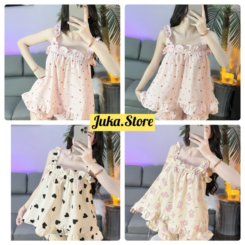 Bộ hai dây phối bèo mặc ở nhà mịn mát mùa hè Juka.Store