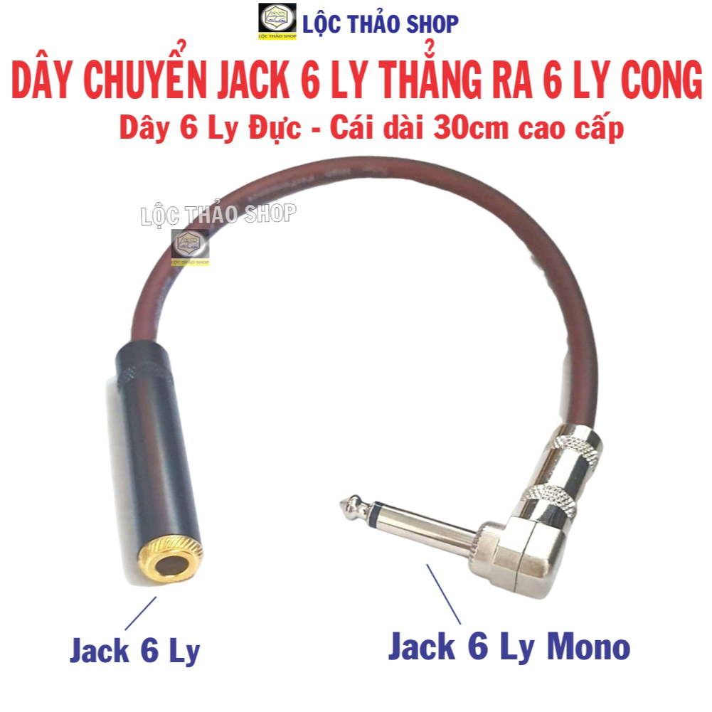 Cáp chuyển Jack 6 Ly thẳng ra 6 Ly Cong dài 30cm - Dây nối dài Jack 6 Ly - Dây chuyển Jack 6.5 thẳng