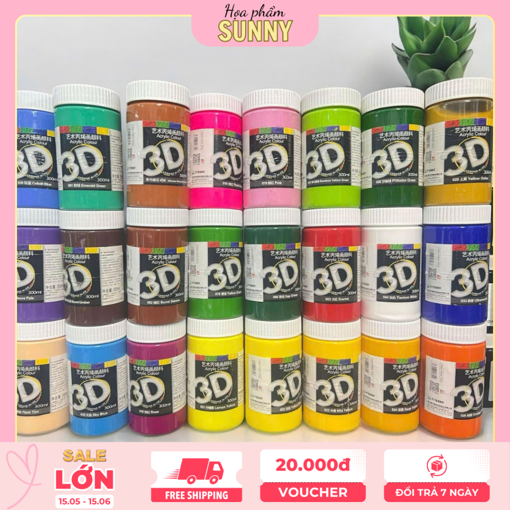 Màu Acrylic 3D Lọ 300ml – Vẽ Tường, Vẽ Tranh Toan, Tô Tượng, Độ Che Phủ Cao Dễ Pha Màu