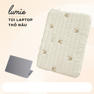 Túi Đựng Laptop Máy Tính Bảng Ipad 11/14/15.6 Inch Chống Sốc Chần Bông Màu Pastel Thêu Thỏ Nâu