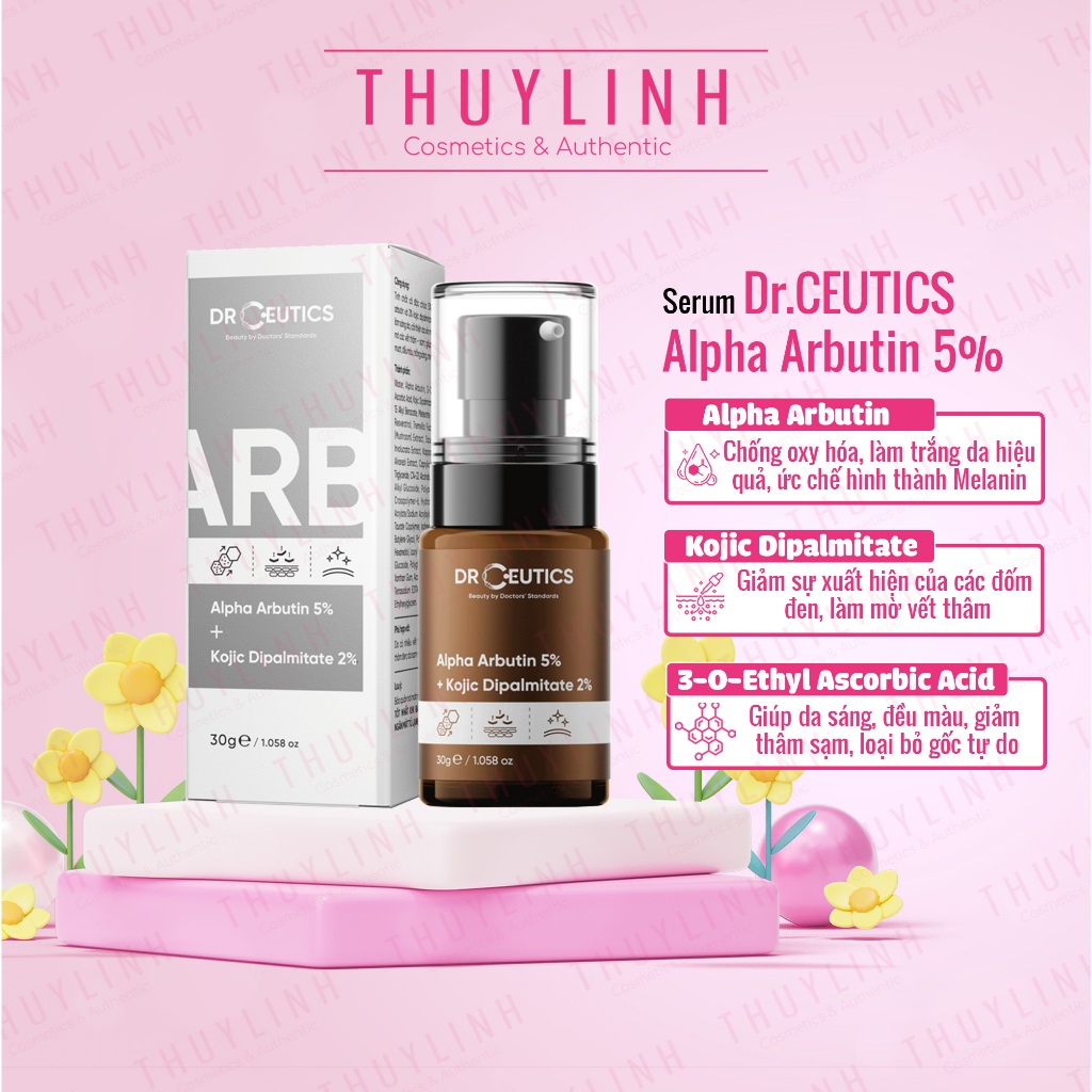 Serum DrCeutics Alpha Arbutin 5% Và Kojic Dipalmitate 2% Làm Sáng Da Mờ Nám 30g