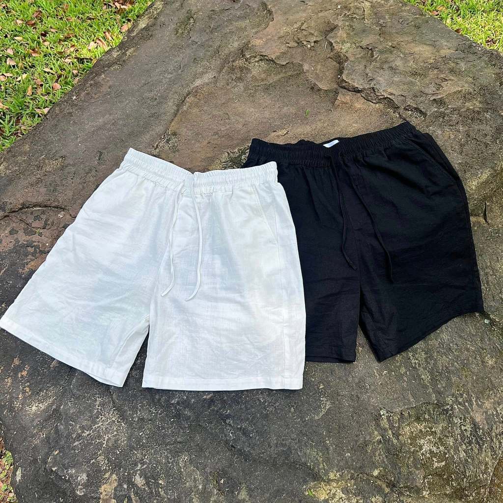 Quần shorts linen cạp chun ngắn trên gối form xuông rộng - Halioman