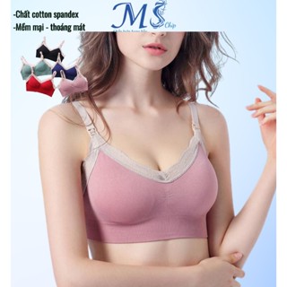 Áo lót bầu có cúc mở cho con bú MS Mombaby pha ren sau sinh chống chảy xệ, cotton mix spandex ALRR