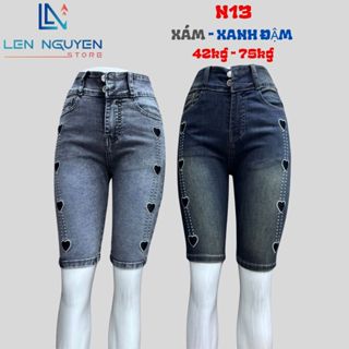 N13_Quần jean nữ, ngố 5 tất, lưng cao, quần bò nữ dáng ôm, big size, cho 42kg -75kg,LEN NGUYEN STORE