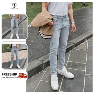 Quần jeans nam,quần jeans trơn nam Polido dáng basic slimfit co giãn tốt thoải mái không bai xù