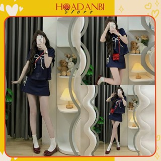 Set bò, set váy jean áo nơ mix chân váy bò chữ A phong cách Hàn Quốc Hoadanbistore