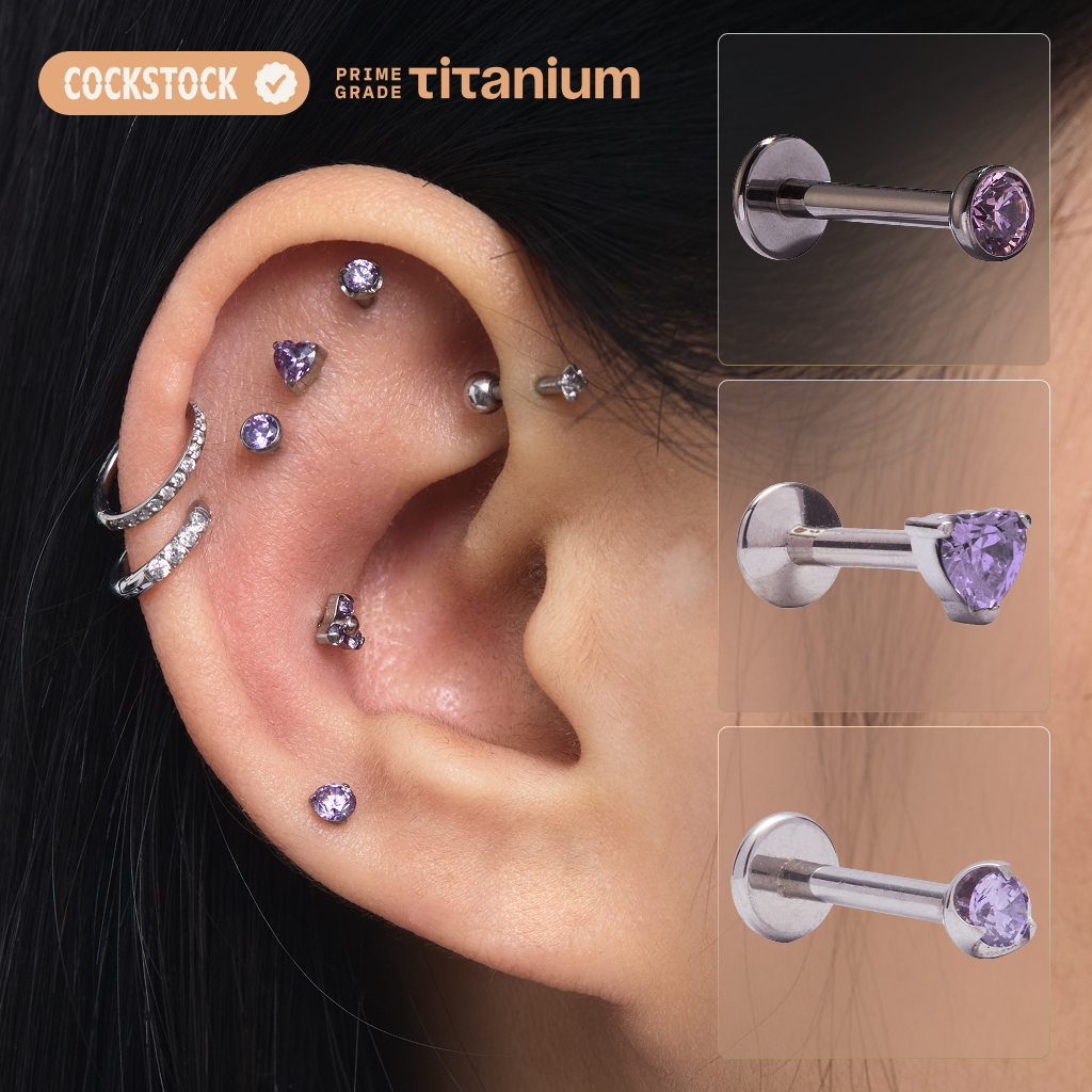  Khuyên tai Titan đính đá tím - PURPLE TITANIUM EARRING COLLECTION COCKSTOCK 