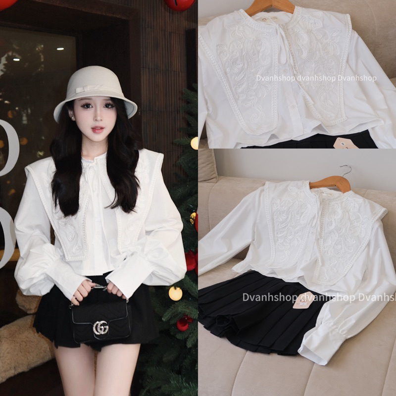 AMLY - Áo sơ mi phối cổ tiểu thư siêu xinh nữ😍 | BigBuy360 - bigbuy360.vn