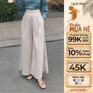 Quần phối ly cạp cao ống rộng Cây Leo Design thoải mái trẻ trung - Min699