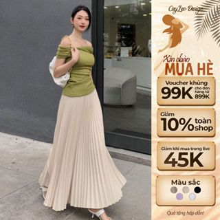 Chân váy trượt xếp ly dài 90cm Cây Leo Design dáng xoè nhẹ nhàng thướt tha - Min642