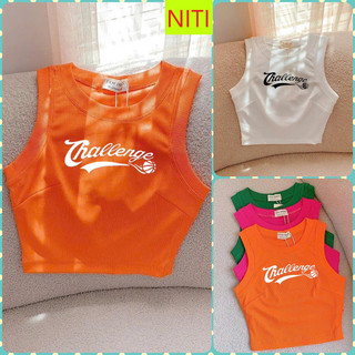   CRTUN2234  ÁO 3 LỖ NỮ KIỂU CROPTOP IN CHỮ CHALLENGE MÀU TRẮNG NÂU HỒNG XANH CAM CO GIÃN SIÊU MÁT MẺ HOT HIT 