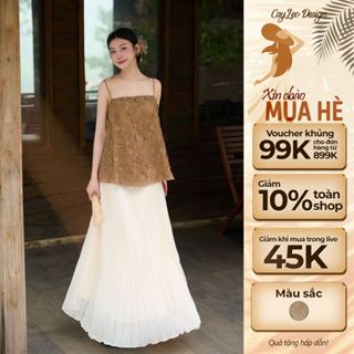 Set áo 2 dây ren dệt hoa nổi mix chân váy xoè Đan Hạ điệu đà CayLeo Design - AV877